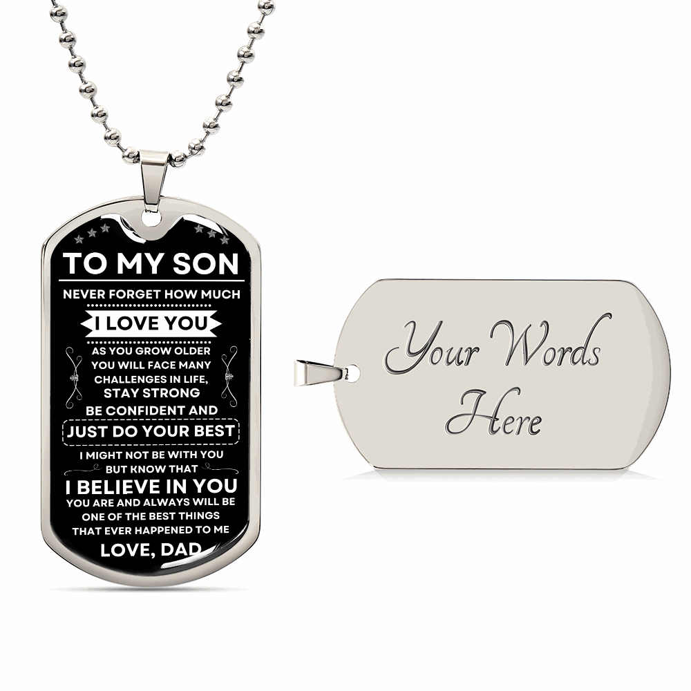 To My Son | Never Forget | Dog Tag + Military Ball Chain